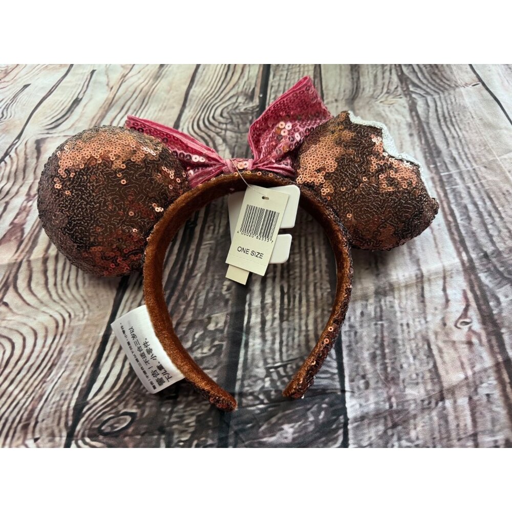 Disney Parks Chocolate Mickey Mouse Ice Cream Bar Bow Sequin Ears Headband - Picture 2 of 4